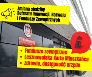 Zdjęcie budynku biurowego z napisami na żółtych polach