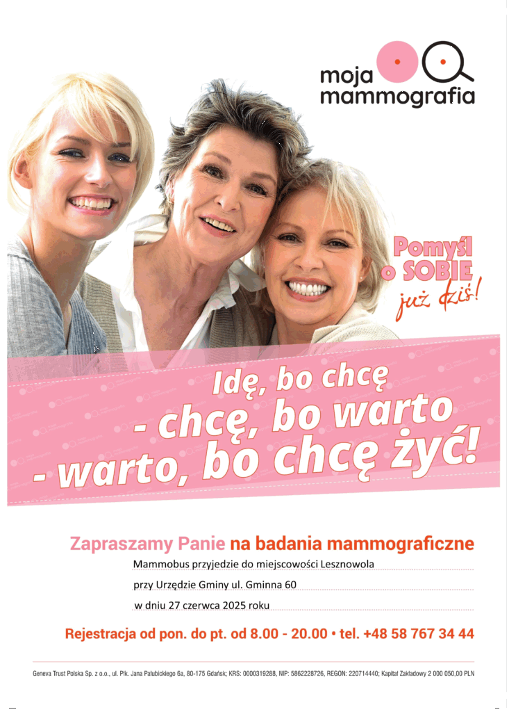 Plakat informujący o bezpłatnej mammografii
