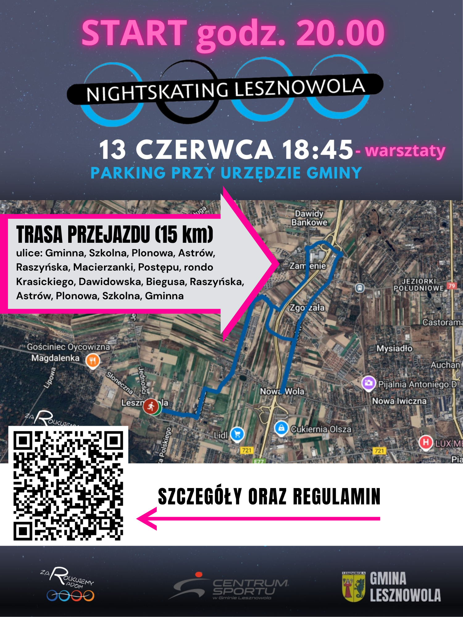 Plakat reklamujący Nightskating Lesznowola
