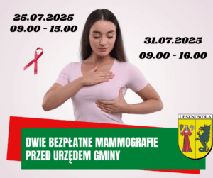 informacja o bezpłatnej mammografii przed urzędem gminy Lesznowola