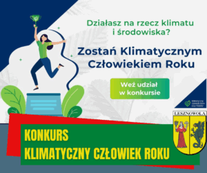 Na zielonym pasku napis KONKURS KLIMATYCZNY CZŁOWIEK ROKU