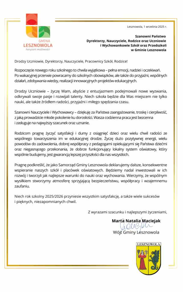 życzenia z okazji rozpoczęcia roku szkolnego