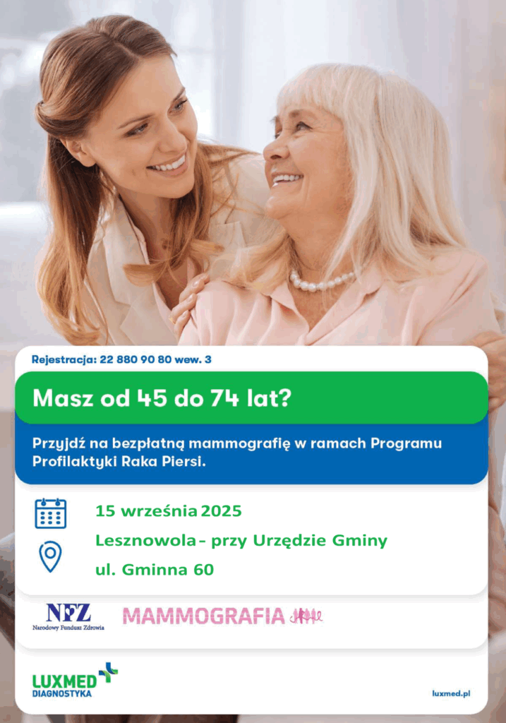 Plakat informujący o bezpłatnej mammografii