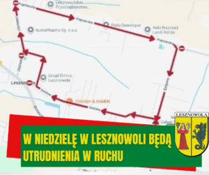 mapka przedstawiająca wyłączone z ruchu ulice w Lesznowoli