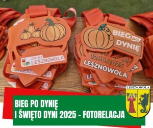 Na obrazku widać medale z napisem bie po dynie 2025 a pod spodem jest napis bieg po dynię i święto dyni 2025 - fotorelacja.