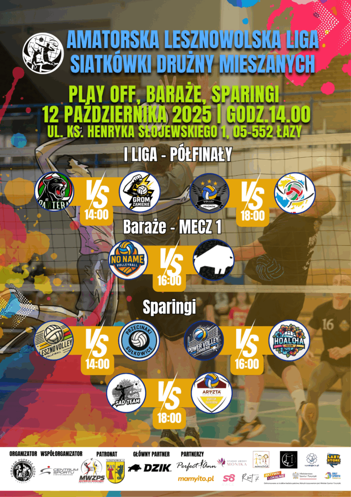 plakat reklamujący rozgrywki siatkówki w Łazach