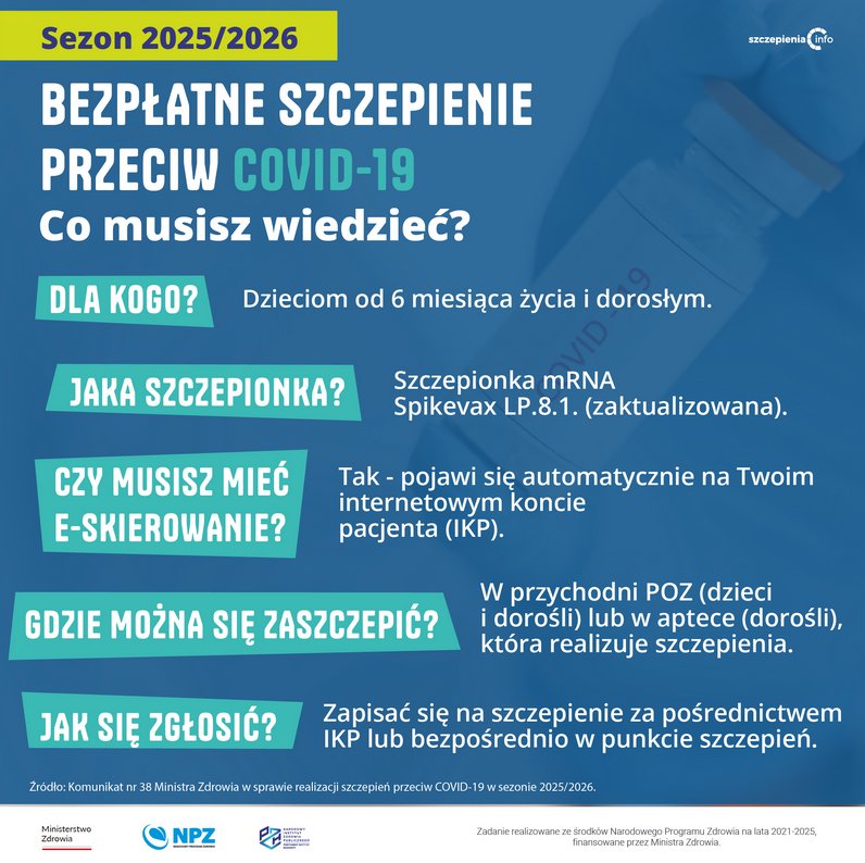 informacja o bezpłatnych szczepieniach przeciw Covid-19