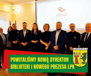 zdjęcie przedstawia zarząd gminy Lesznowola wraz z nowym prezesem LPK, dyrektor biblioteki i radnymi
