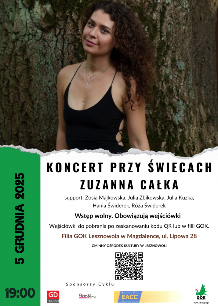 Plakat promujący koncert przy świecach Zuzanna Całka