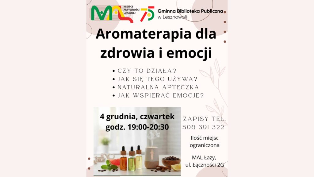 Plakat promujący aromaterapie dla zdrowia i emocji