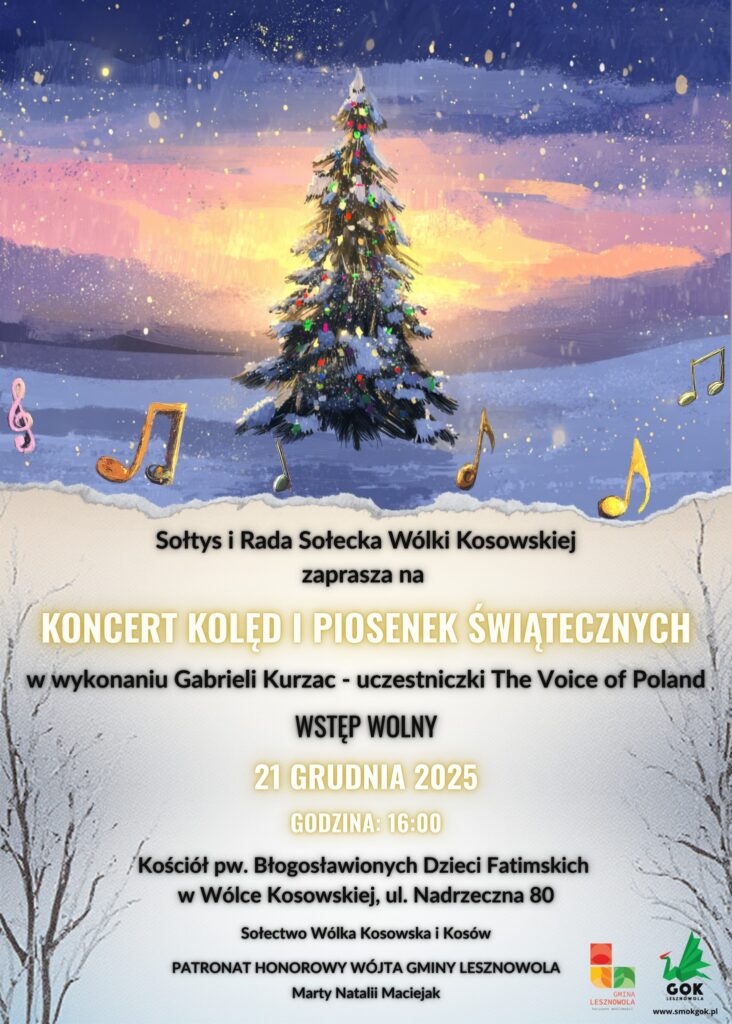 Plakat promujący koncert kolęd i piosenek świątecznych