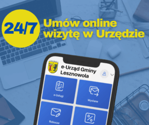 Grafika przedstawiająca telefon komórkowy ze stroną startowa platformy e-Urząd w aplikacji mInstytucja