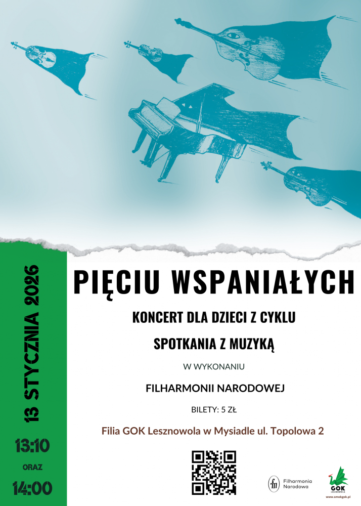 Plakat promujący koncert dla dzieci w wykonaniu Filharmonii Narodowej. 