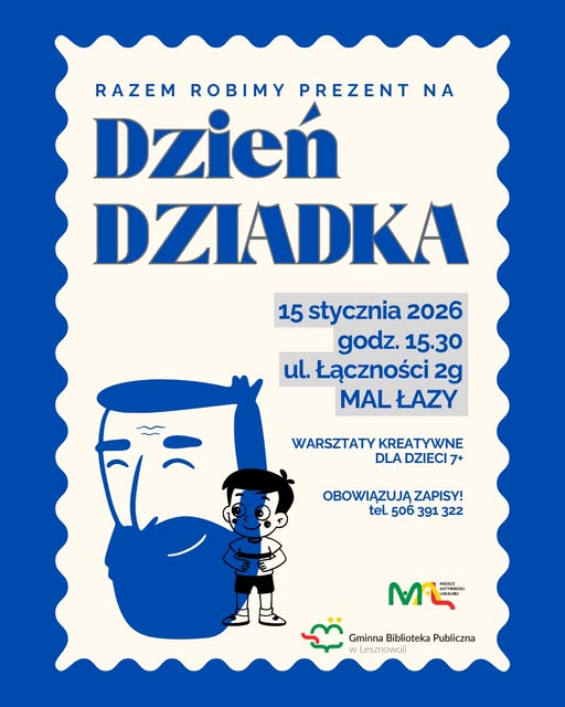 Plakat promujący warsztaty kreatywne z okazji Dnia Dziadka