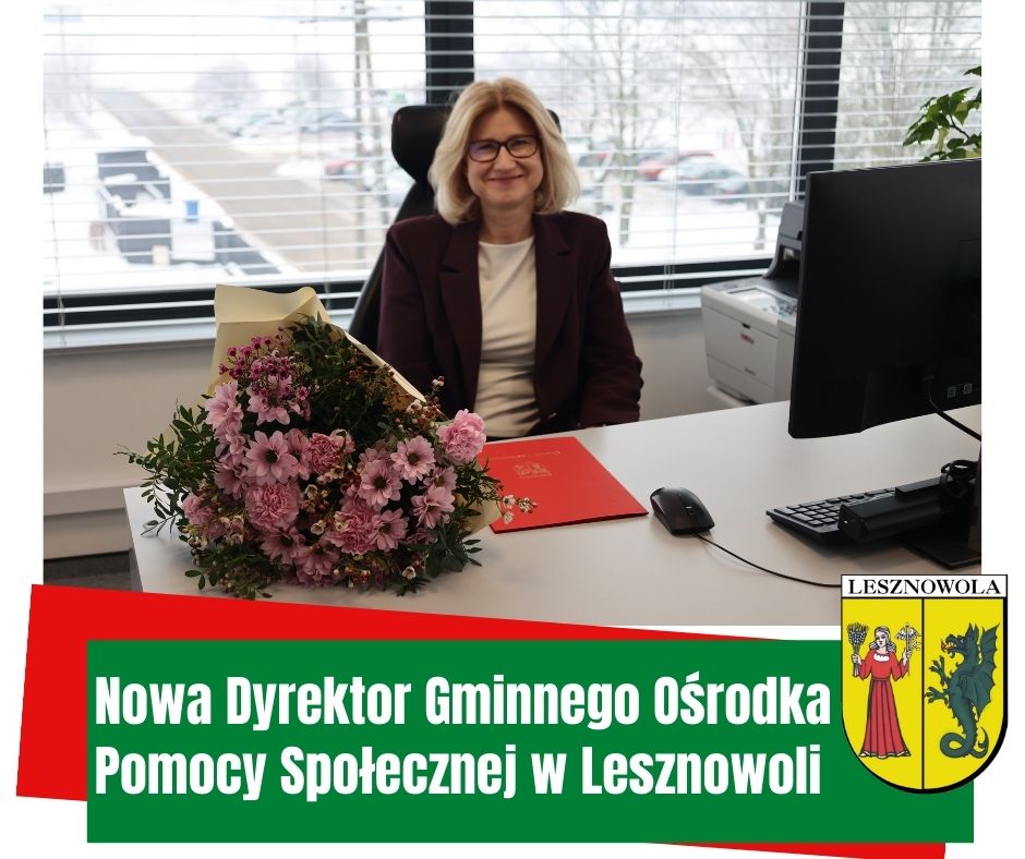 Na obrazku jest postać nowej dyrektor Gminnego Ośrodka Pomocy społecznej