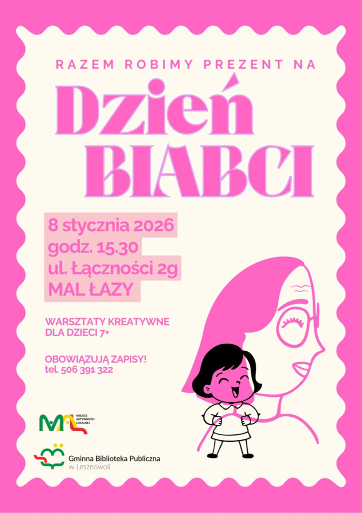 plakat promujący warsztaty dla dzieci z okazji Dnia Babci