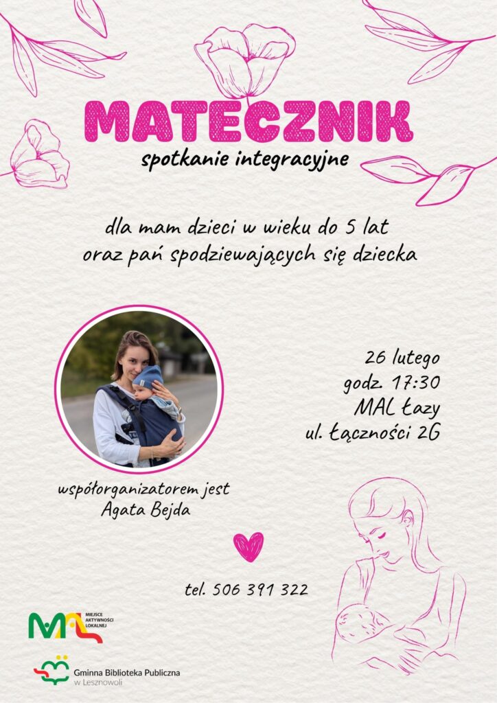 Plakat zapraszający na spotkanie dla mam dzieci w wieku do 5 lat oraz pań spodziewających się dziecka