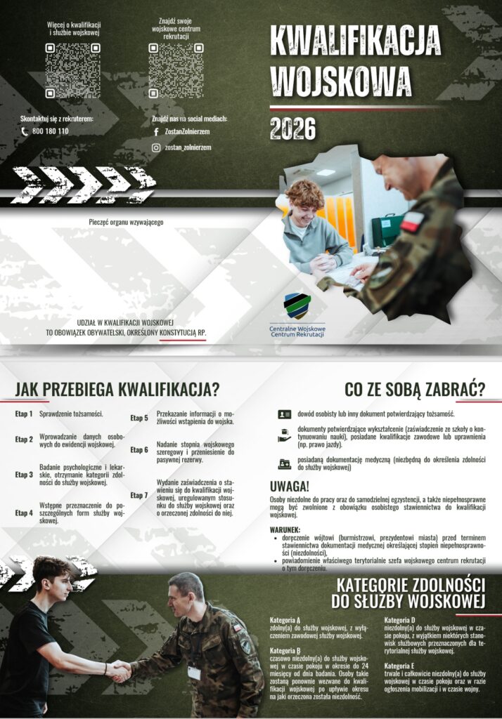 Plakat informujący o kwalifikacji wojskowej w 2026 r.