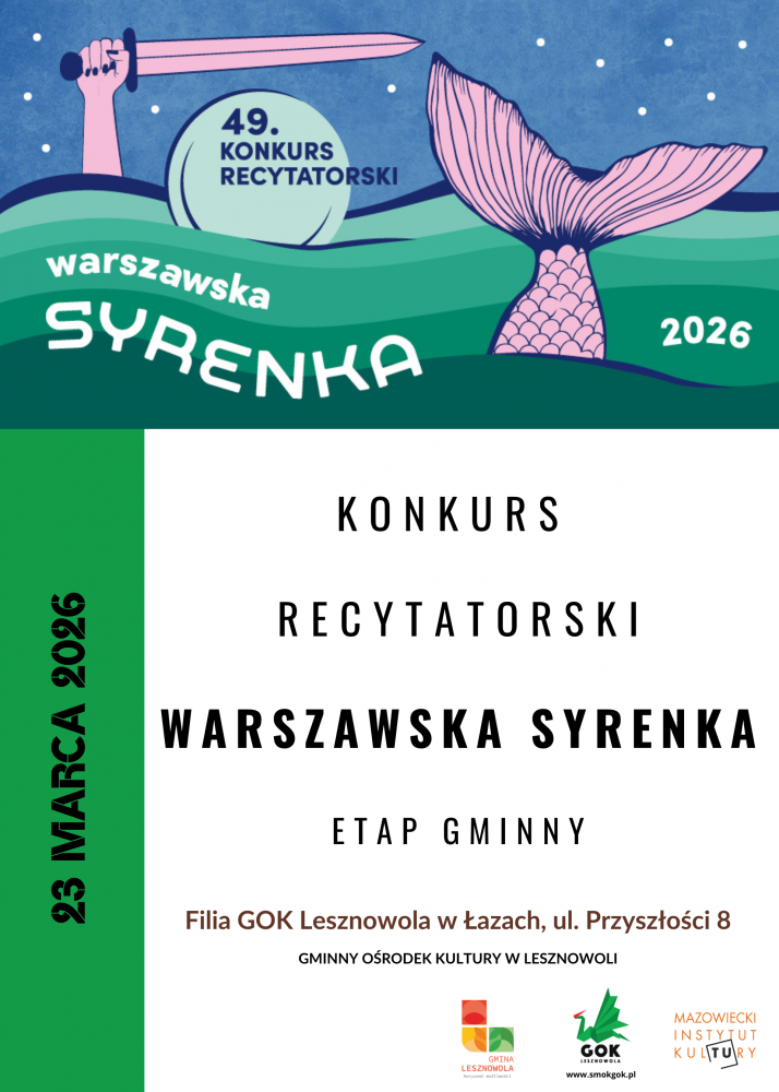 Plakat informujący 49. konkurs recytatorski pn. Warszawska Syrenka