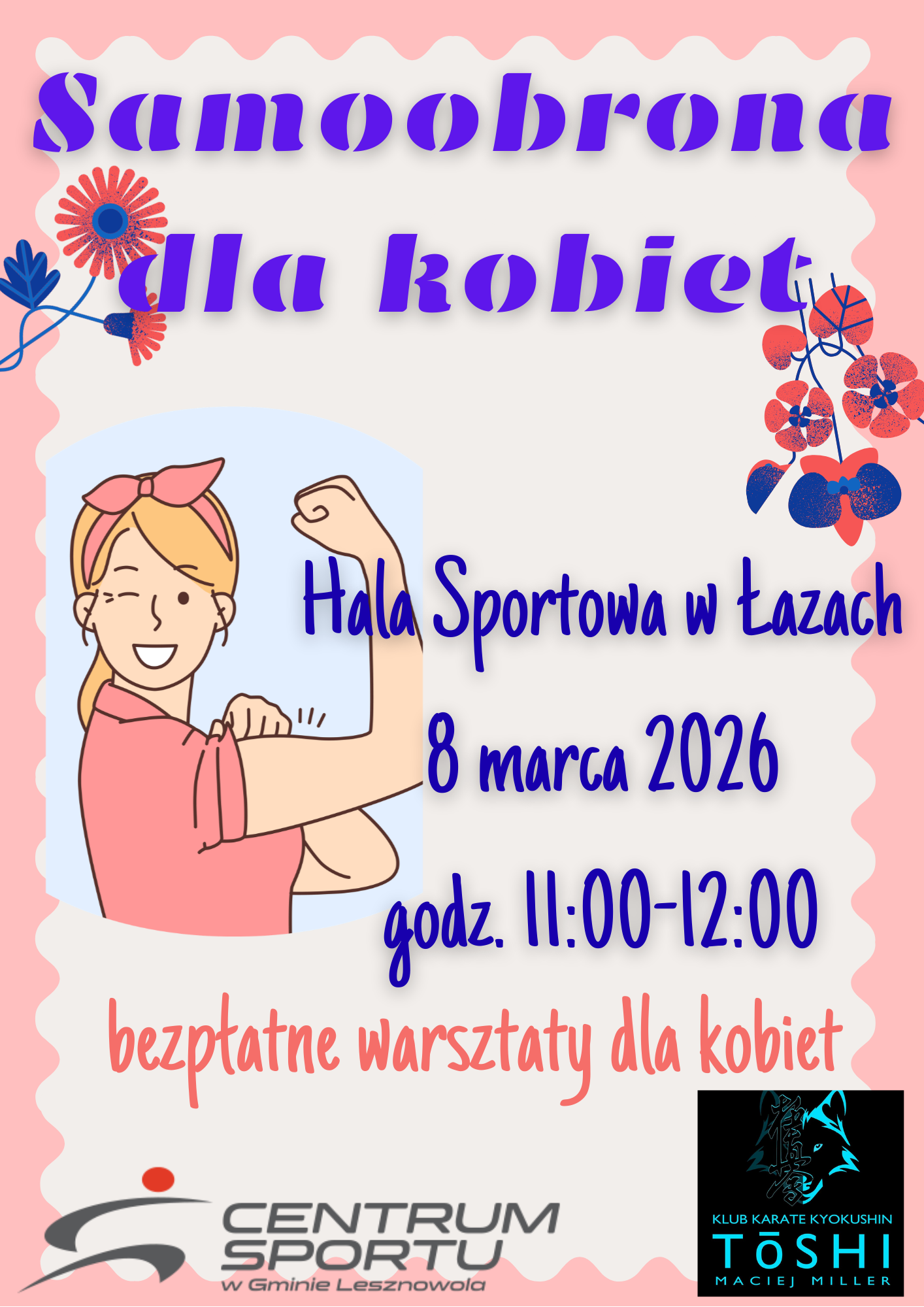 Plakat promujący warsztaty samoobrony dla kobiet