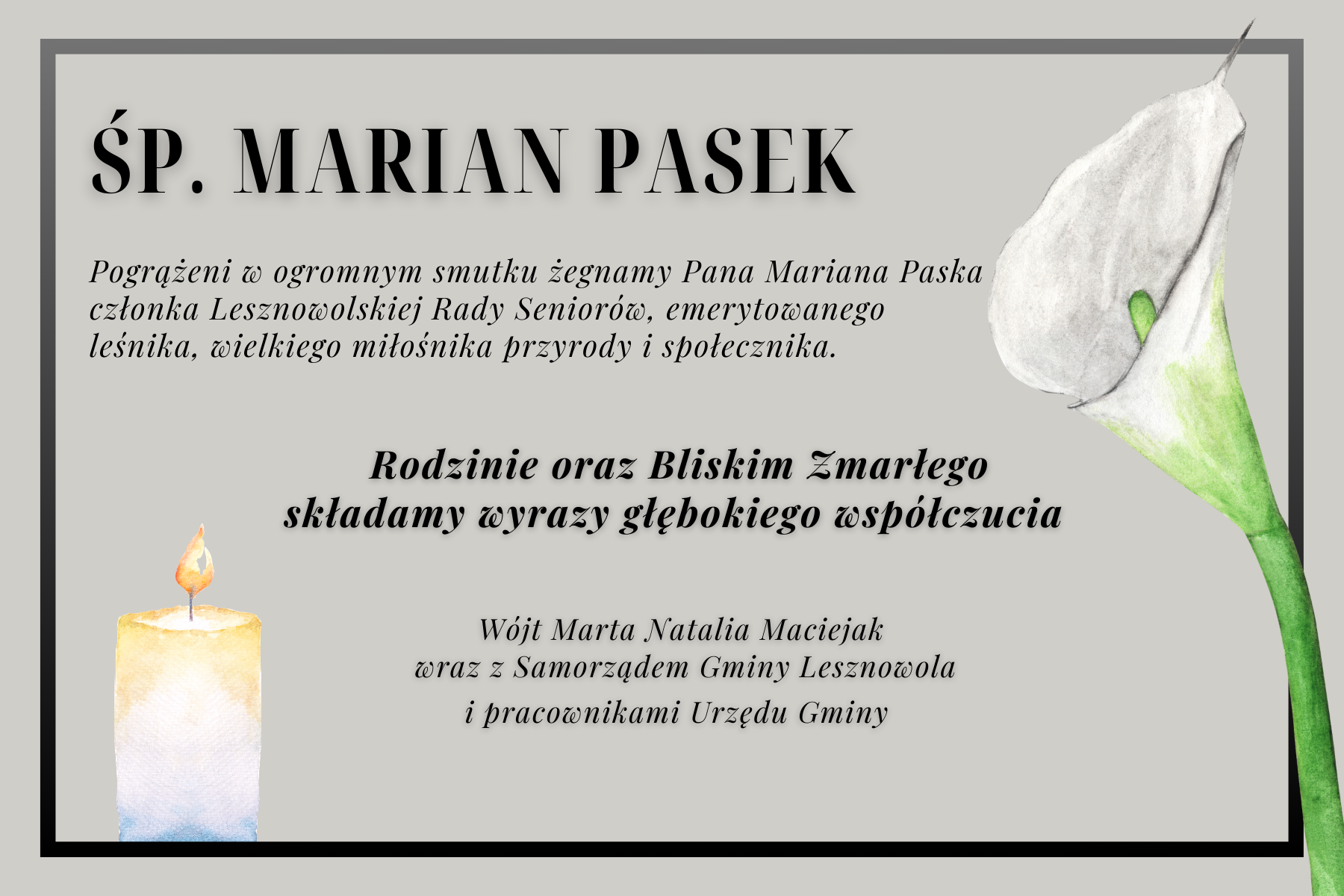 Żegnamy Pana Mariana Paska – Radnego Lesznowolskiej Rady Seniorów I i II kadencji