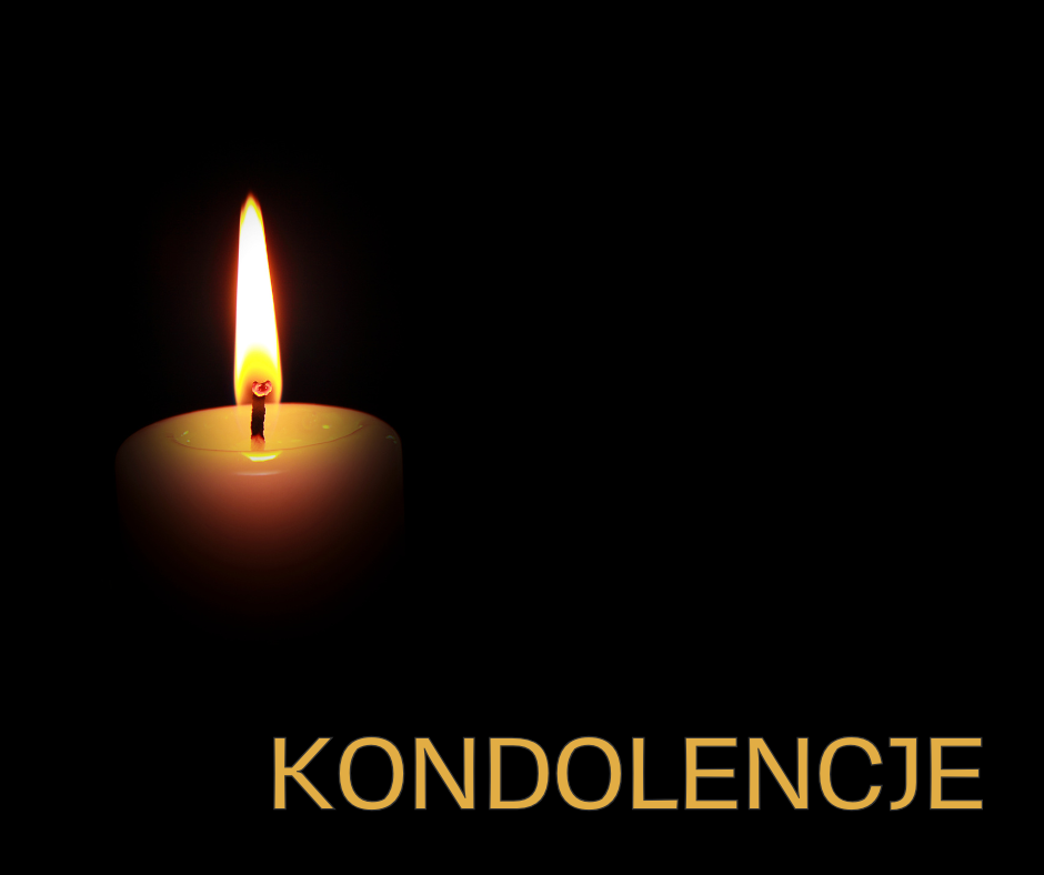 Na czarnym tle fotografia zapalonej świecy i napis KONDOLENCJE