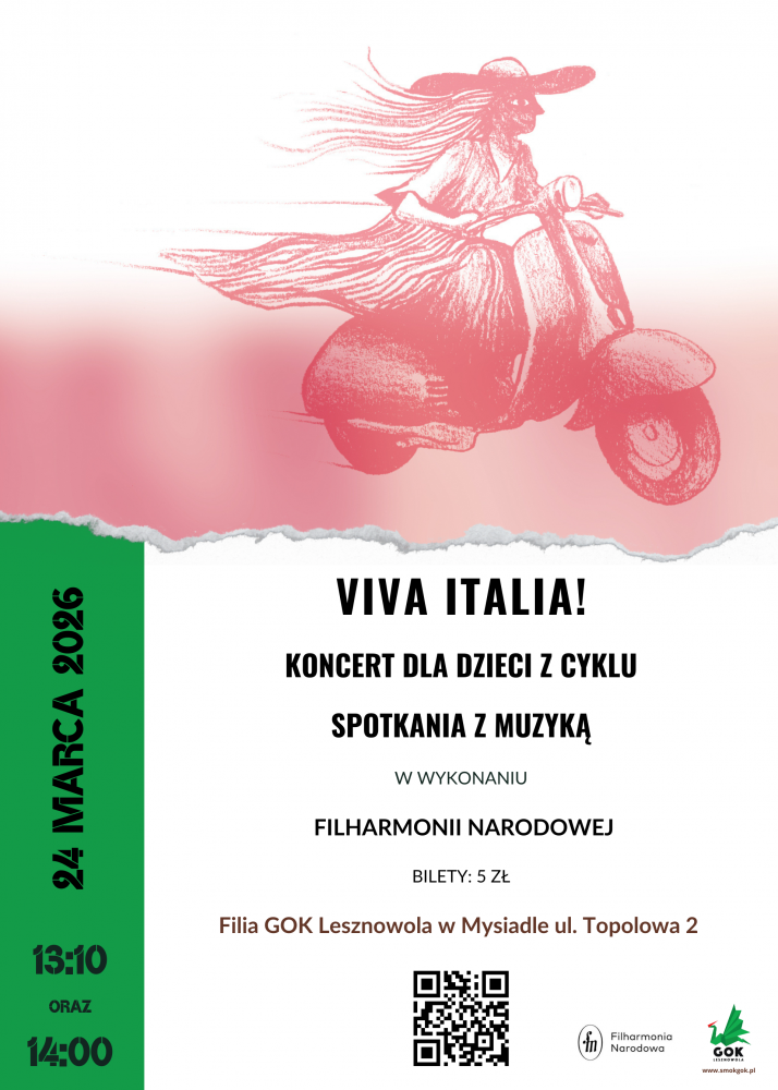 Plakat promujący koncert dla dzieci pn. VIVA ITALIA