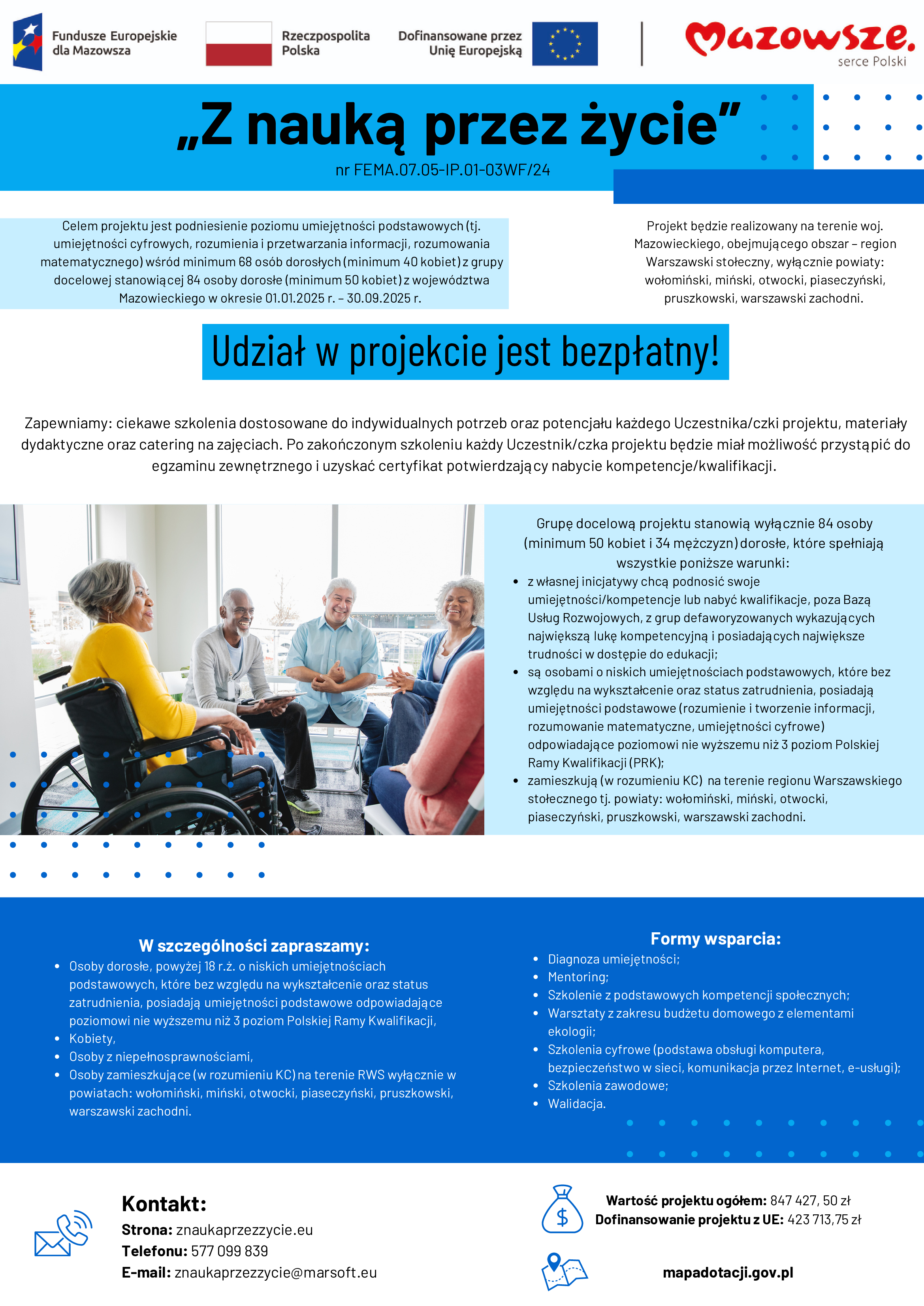 Na terenie województwa mazowieckiego trwa realizacja projektu ,,Z nauką przez życie”