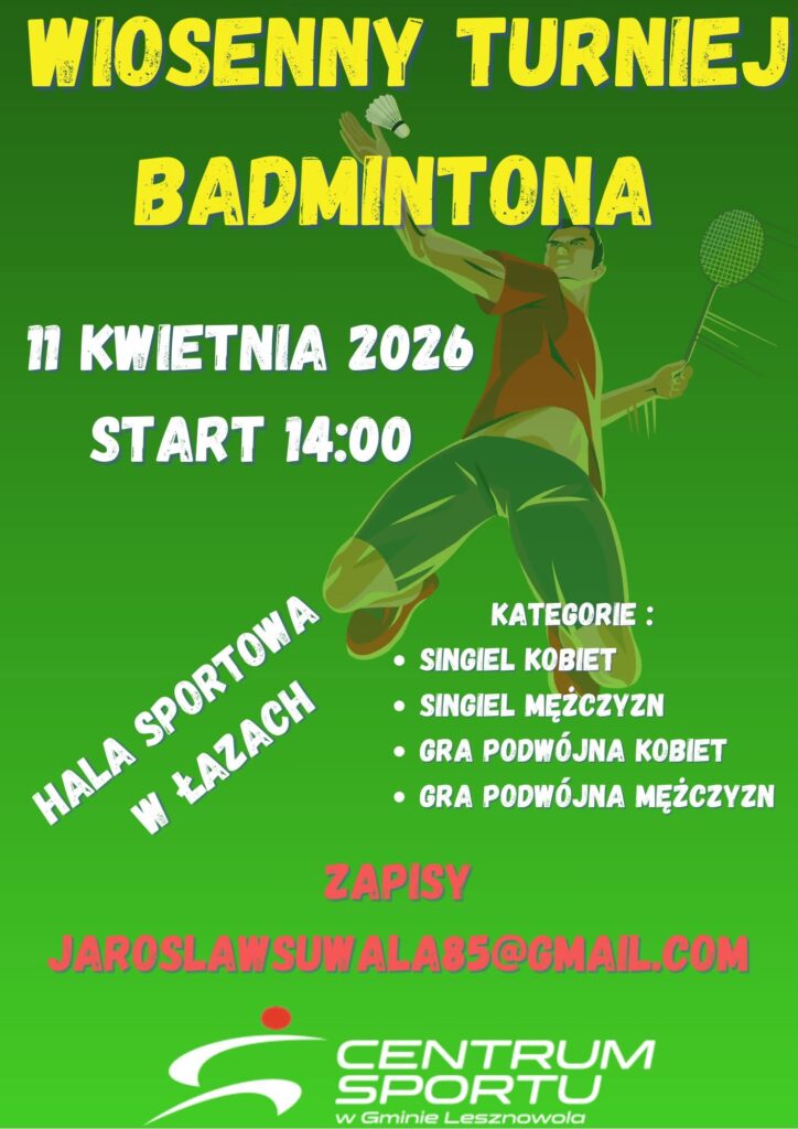 Plakat promujący wiosenny turniej badmintona