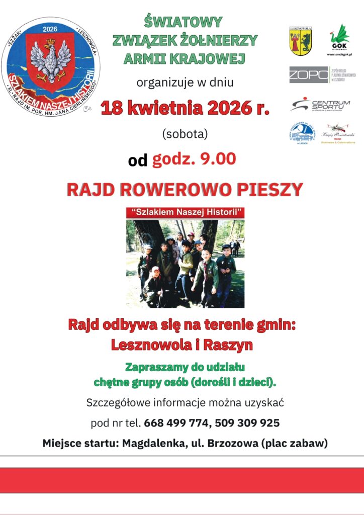 Plakat promujący Rajd Rowerowo-Pieszy.
