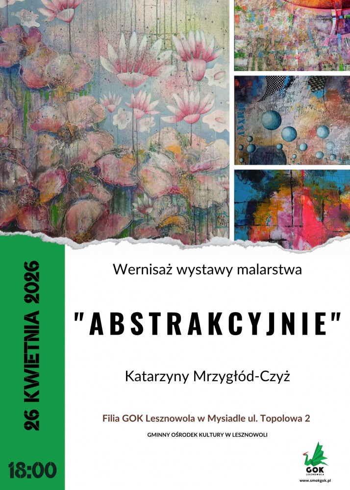 Plakat promujący wernisaż wystawy "Abstrakcyjnie" Katarzyny Mrzygłód-Czyż