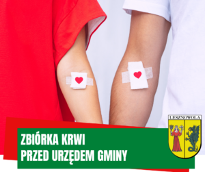 Informacja o zbiórce krwi przed Urzędem Gminy Lesznowola.