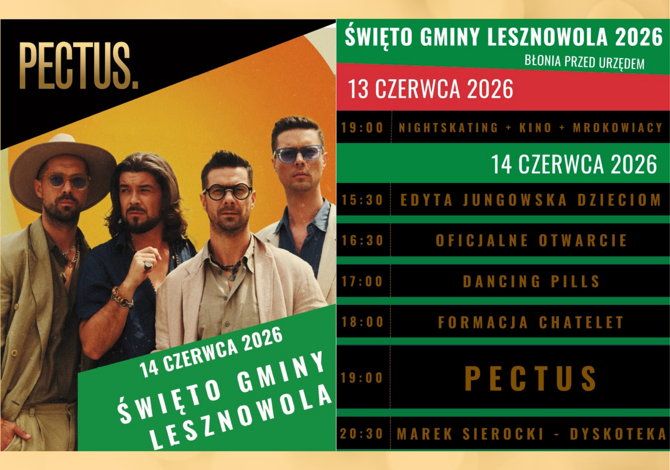 Plakat i aficz promjące Swięto Gminy Lesznowola, które odbędzie się 13 i 14 czerwca 