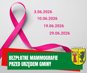 na obrazku informacja o bezpłatnych mammografiach przy Urzędzie Gminy Lesznowola
