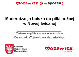 plansza informująca o dofinansowaniu remontu boiska w Nowej Iwicznej