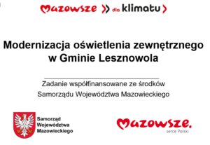 plansza informująca o dofinansowaniu na modernizację oświetlenia ulicznego