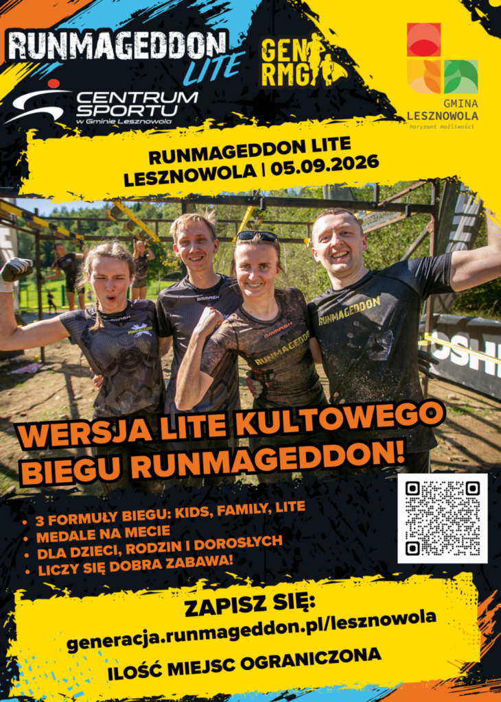 plakat reklamujący runmageddon 2026 w lesznowoli