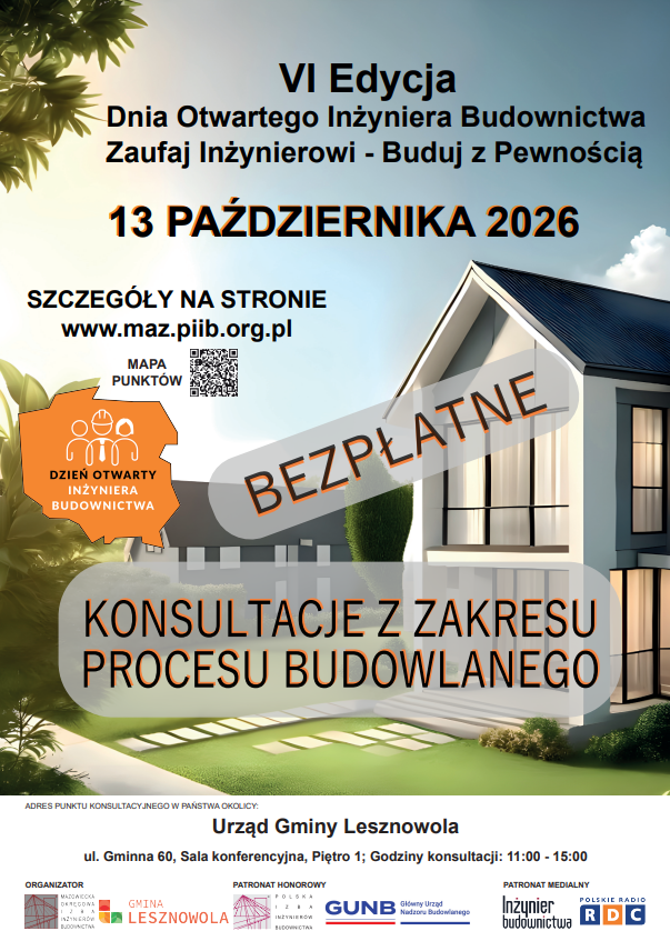 plakat promujący dzień otwarty budownictwa w Lesznowoli